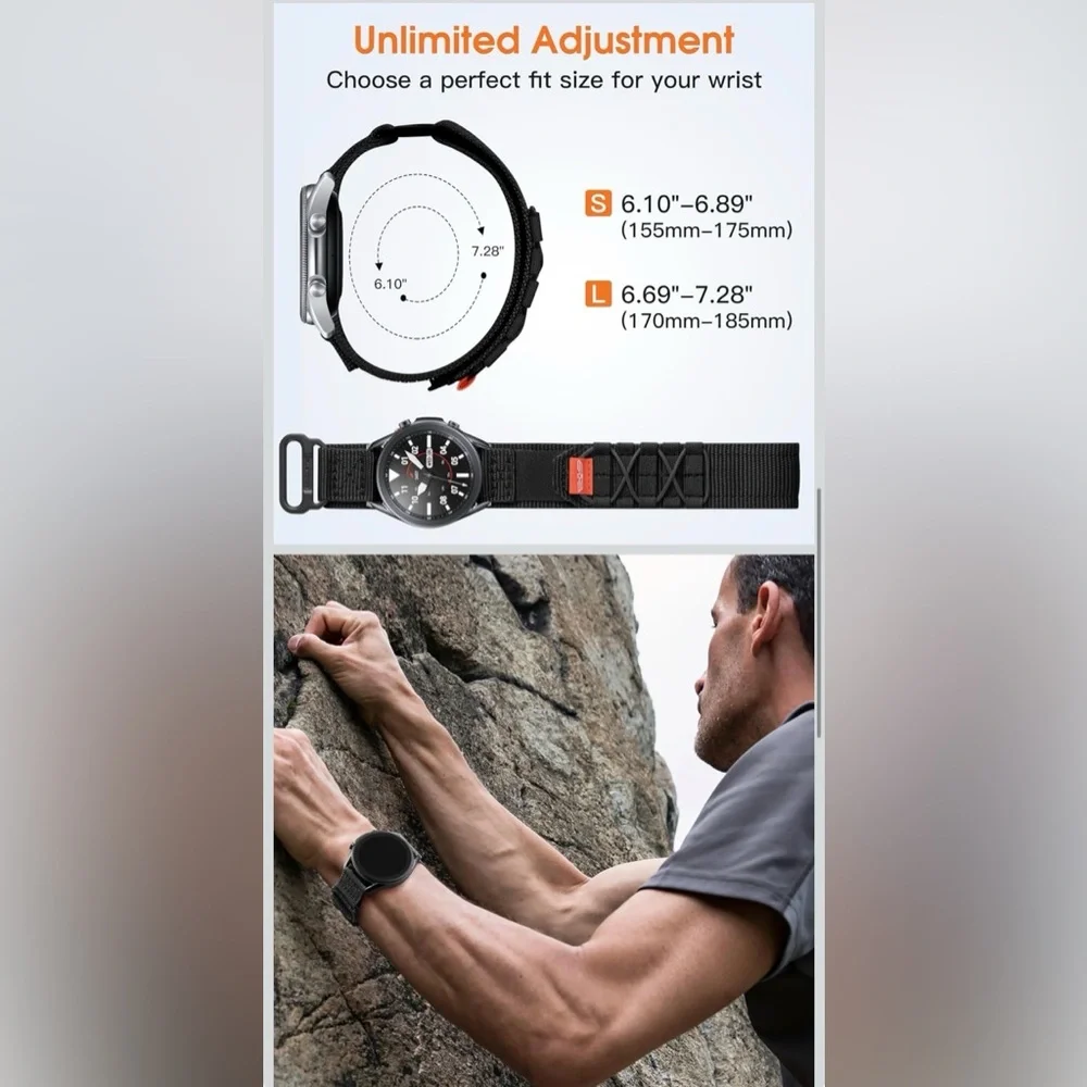 Samsung Galaxy Watch Rugged Nylon Strap Military Grade - Black - Large